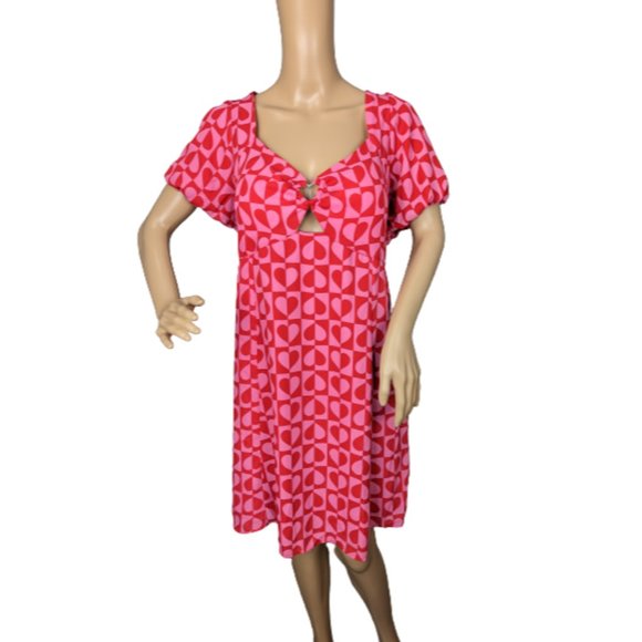 Madden NYC Checkered Pink And Red Heart Balloon Sleeve Dress XXXL - Picture 1 of 9